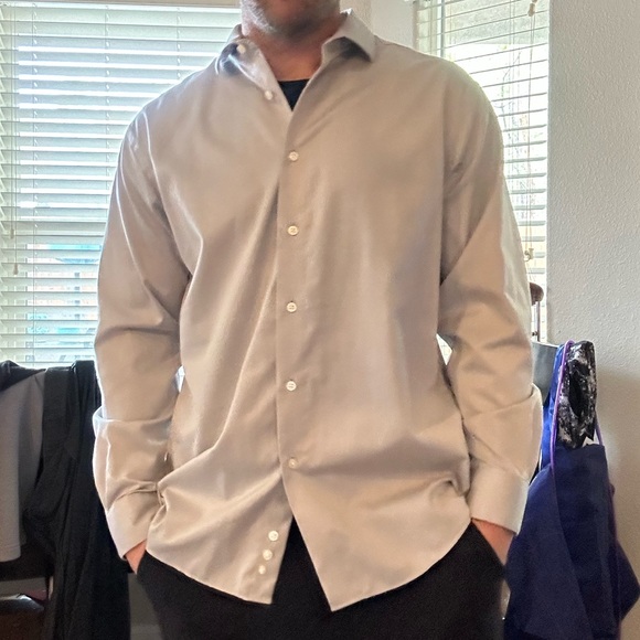 Men’s long sleeve button up Kenneth Cole Large/34/35 17 grey dress shirt - Picture 14 of 15